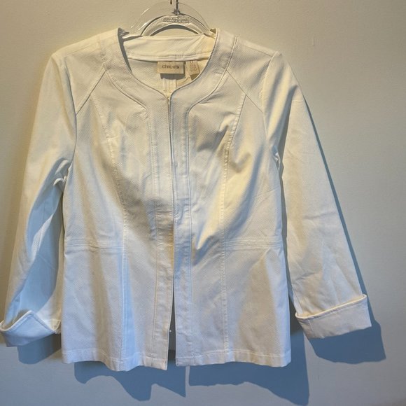 Chicos Pleated Tailored White Jacket Blazer Size 0 - Picture 1 of 8